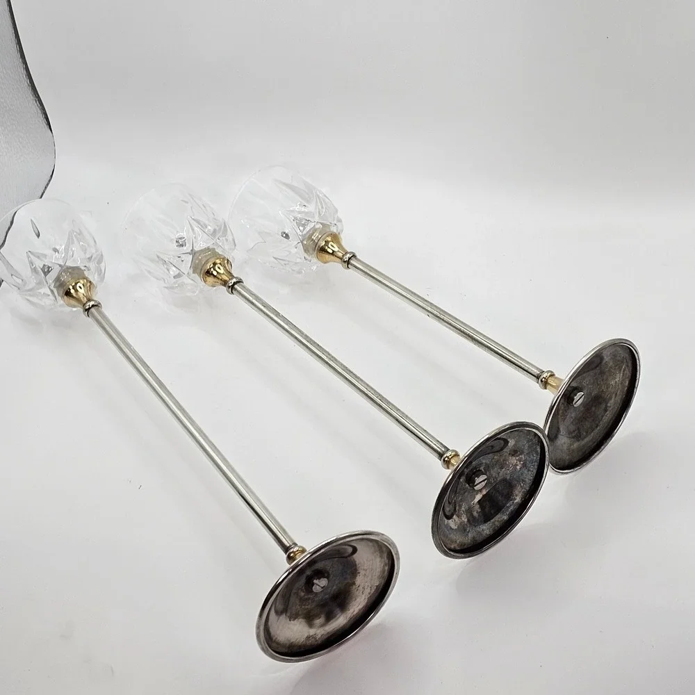 Landes Argente Silver Plate Italian Crystal Candlesticks Set of‎ 3 Vintage